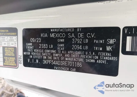 2024 Kia Forte Gt-Line из США, поврежденный, VIN 3KPF54AD3RE701186